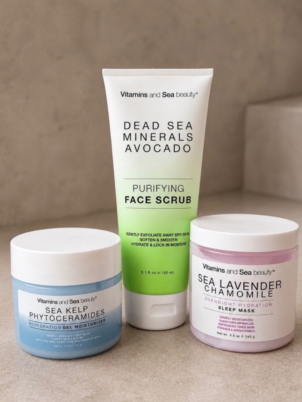 VSB Avocado Scrub + Sea Kelp Moisturizer + Sea Lavender Sleep Mask Bundle pc